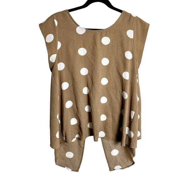 Sweet Rain - Beige & White Polka Dot Casual Keyhole Layered Back‎ Blouse - Sz. L - Picture 1 of 7